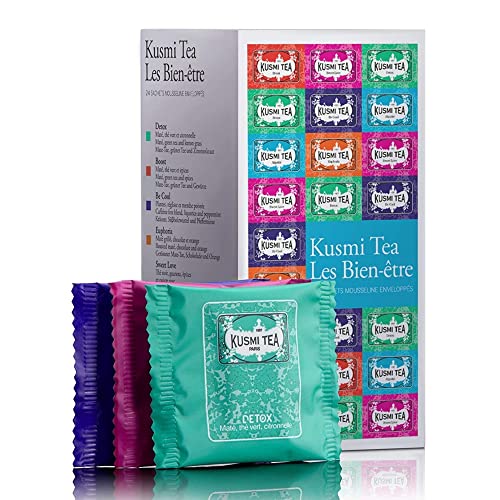 Kusmi Tea Wellness Tee Set - Sortiment Aromatisierter Tees und Aufgüsse - Detox Tee, BB Detox, Boost, Sweet Love, Be Cool - 24 Einzeln Verpackte Musselin Teebeutel von KUSMI TEA