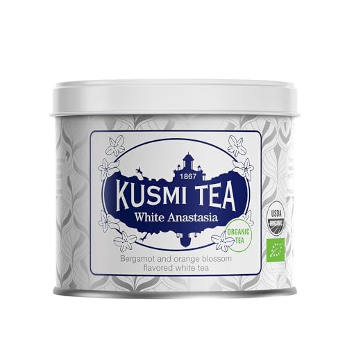 Kusmi Tea - White Anastasia - Weißer Tee Bio mit Bergamotte, Orangenblüten und Zitronengeschmack - Heiß oder als Eistee genießen - Loser Tee - 90 g Metalldose - Menge für etwa 50 Tassen von KUSMI TEA