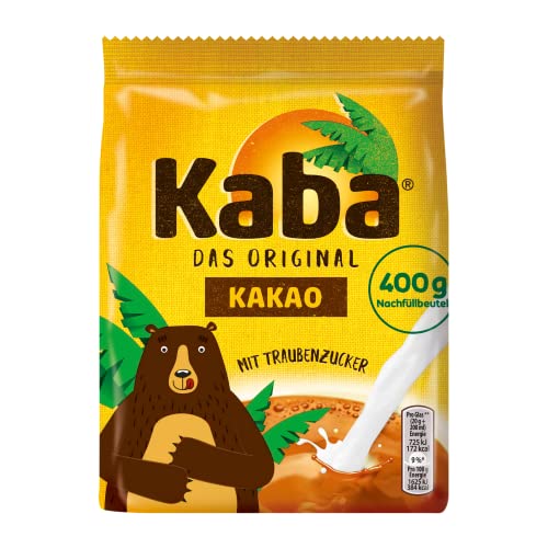 Kaba Kakao Pulver Schokolade 12 x 400 g im Nachfüllbeutel, das Original Kakaopulver zum Teilen mit der Familie von KABA