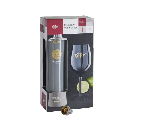 Käfer Vodka Geschenkset 2-teilig, 0,7L mit Kristallglas schwarz, Geschenkidee von Käfer