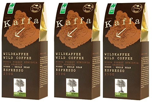 3 x Kaffa Bio Wildkaffee Espresso Bohne 250 g von Kaffa
