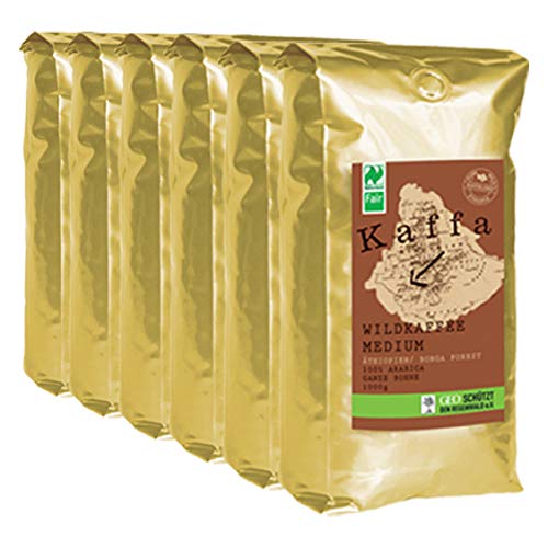 Kaffa Bio Wildkaffee Medium Bohne 1000 g, 6er Pack von Kaffa