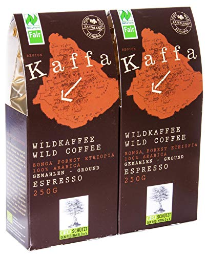 Original Food Bio Kaffa Wildkaffee Espresso, gemahlen, 2er Pack (2 x 250 g) von ebaney