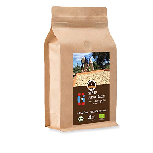 Kaffee Globetrotter - Bio Guatemala SHB EP Finca El Catuai - 1000 g Fein Gemahlen - für Espressokocher, Espressomaschine - Spitzenkaffee - Röstkaffee aus biologischem Anbau von Kaffee Globetrotter