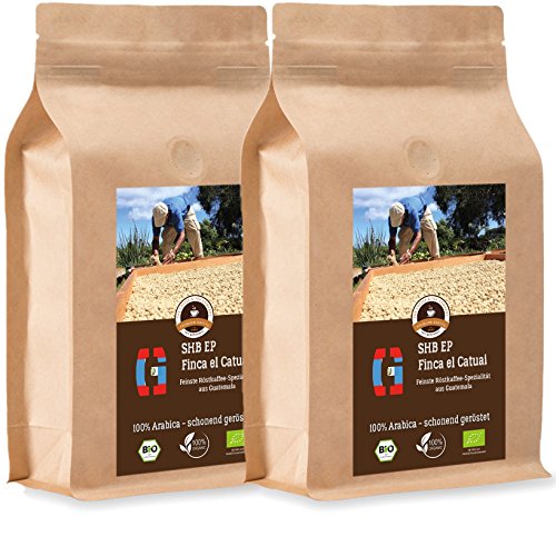 Kaffee Globetrotter - Bio Guatemala SHB EP Finca El Catuai - 2 x 1000 g Fein Gemahlen - für Kaffee-Vollautomat, Kaffeemühle - Röstkaffee aus biologischem Anbau | Nachfüllpack Sparpack von Kaffee Globetrotter