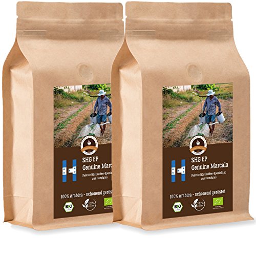 Kaffee Globetrotter - Bio Honduras Genuine Marcala - 2 x 1000 g Fein Gemahlen - für Kaffee-Vollautomat, Kaffeemühle - Röstkaffee aus biologischem Anbau | Nachfüllpack Sparpack von Kaffee Globetrotter