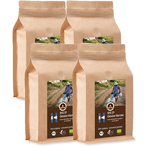 Kaffee Globetrotter - Bio Honduras Genuine Marcala - 4 x 1000 g Fein Gemahlen - für Kaffee-Vollautomat, Kaffeemühle - Röstkaffee aus biologischem Anbau | Gastropack Sparpack von Kaffee Globetrotter