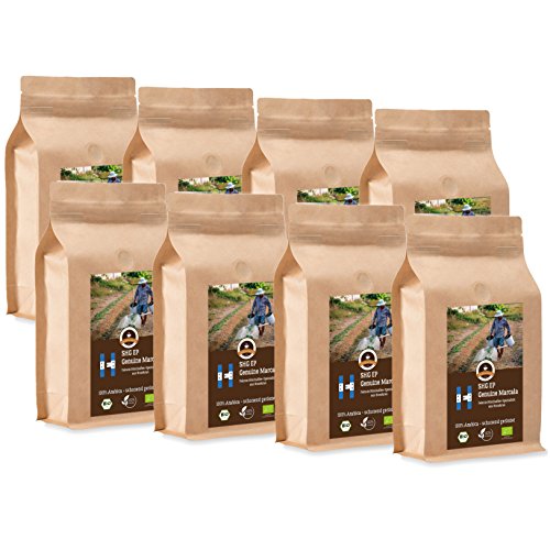 Kaffee Globetrotter - Bio Honduras Genuine Marcala - 8 x 1000 g Fein Gemahlen - für Kaffee-Vollautomat, Kaffeemühle - Röstkaffee aus biologischem Anbau | Gastropack Sparpack von Kaffee Globetrotter