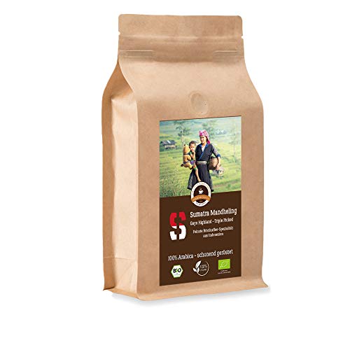 Kaffee Crema Bio Sumatra Highland - 1000 g Ganze Bohne - für Kaffee-Vollautomat, Kaffeemühle, Handmühle - Spitzenkaffee - Röstkaffee aus biologischem Anbau von Kaffee Globetrotter