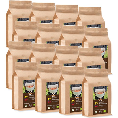 Kaffee Globetrotter - Colombia Excelso EP Finca la Lindura - Bio - 16 x 1000 g Grob Gemalen - für Kaffee-Vollautomat, Kaffeemühle - Röstkaffee aus biologischem Anbau | Gastropack Sparpack von Kaffee Globetrotter
