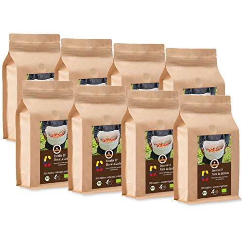 Kaffee Globetrotter - Colombia Excelso EP Finca la Lindura - Bio - 8 x 1000 g Fein Gemahlen - für Kaffee-Vollautomat, Kaffeemühle - Röstkaffee aus biologischem Anbau | Gastropack Sparpack von Kaffee Globetrotter