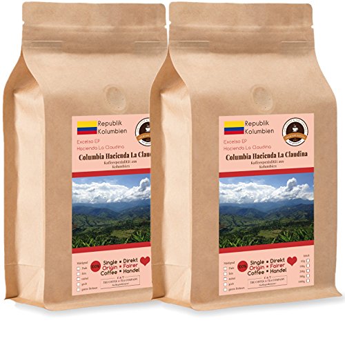Kaffee Globetrotter - Kaffee Mit Herz - Colombia Hacienda La Claudina - 2 x 1000 g Fein Gemahlen - für Kaffee-Vollautomat, Kaffeemühle - Röstkaffee Fair Gehandelt | Nachfüllpack Sparpack von Kaffee Globetrotter