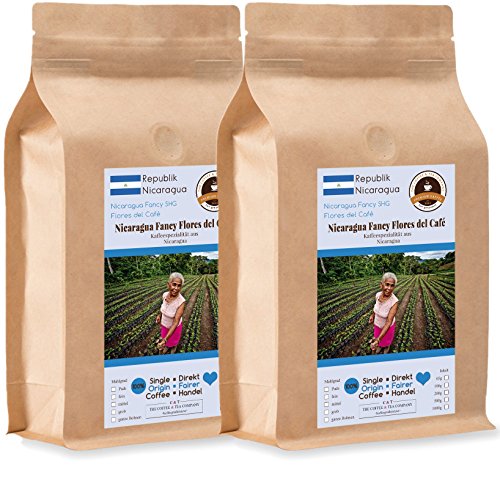 Kaffee Globetrotter - Kaffee Mit Herz - Nicaragua Fancy Flores del Café - 2 x 1000 g Fein Gemahlen - für Kaffee-Vollautomat, Kaffeemühle - Röstkaffee Fair Gehandelt | Nachfüllpack Sparpack von Kaffee Globetrotter