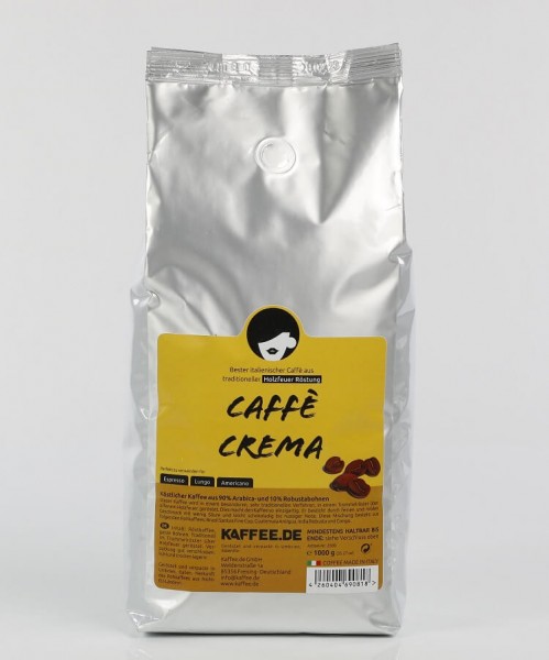 Kaffee-de Caffé CREMA Espressobohnen - 1kg - Holzröstung von Kaffee.de