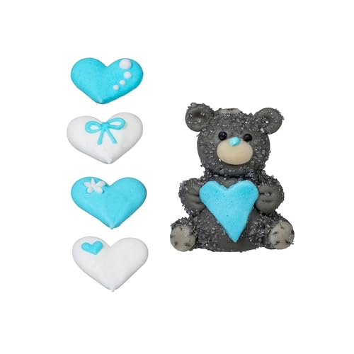 Babyshower & Babyparty Backdekorationen 3D - Babyset in blau 5 Stück - 4x Herzenmotive & Bärenzuckerfigur - Babymix Fondant Party Deko Set - Für Kinderpartys & Gender Reveal Party Babyshower & Babyparty Backdekorationen 3D - Babyset in blau 5 Stück - 4x Herzenmotive & Bärenzuckerfigur - Babymix Fondant Party Deko Set - Für Kinderpartys & Gender Reveal Party von Kaffeehaus Diamant