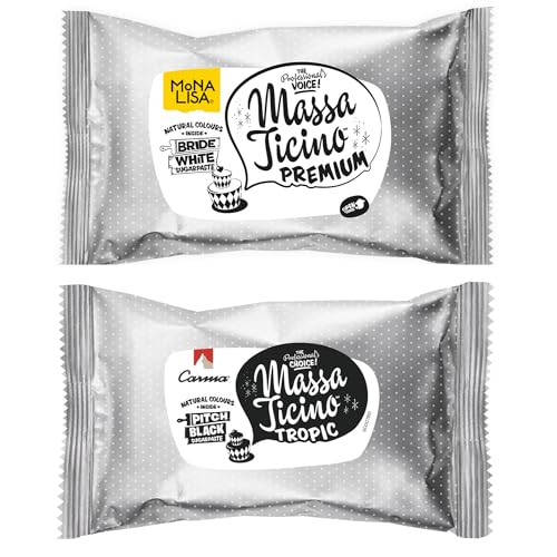 Massa Ticino Set 1x Fondant Weiß 250g und 1x Fondant Schwarz 250g – Premium Zuckermasse für Kuchen, Rollfondant - Perfekt für Torten, Modellierungen & Dekorationen – Fondant für Profi- und Hobbybäcker von Kaffeehaus Diamant