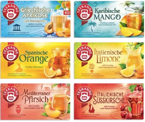 Teekanne Ländertee-Mix, Griechische Aprikose, Spanische Orange, Italienische Limone, Karibische Mango, Mediterraner Pfirsich, Italienische Süßkirsche, 6 Packungen, 270 g von Kaffeehaus Diamant