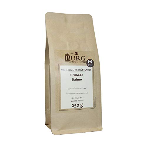 BURG Erdbeer Sahne Kaffee aromatisiert Gewicht 250 g, Mahlgrad ungemahlen von Kaffeerösterei Burg
