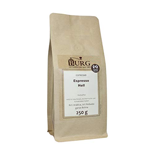 BURG Espresso hell Gewicht 250 g, Mahlgrad fein gemahlen von Kaffeerösterei Burg