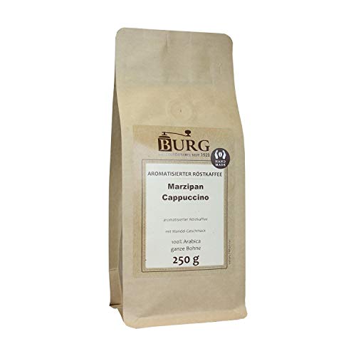 BURG Marzipan Cappuccino Kaffee aromatisiert Gewicht 500 g, Mahlgrad ungemahlen von Kaffeerösterei Burg