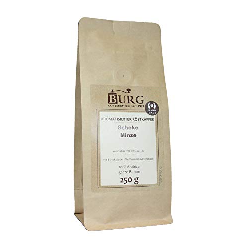 BURG Schoko-Minze Kaffee aromatisiert Gewicht 250 g, Mahlgrad ungemahlen von Kaffeerösterei Burg