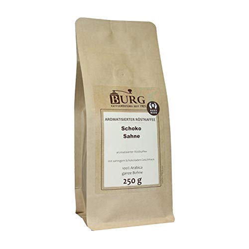 BURG Schoko Sahne Kaffee aromatisiert Gewicht 1000 g, Mahlgrad ungemahlen von Kaffeerösterei Burg