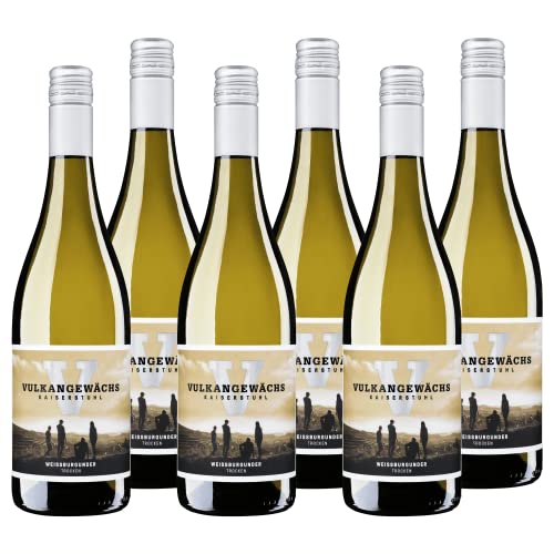 Vulkangewächs Kaiserstuhl Weißburgunder QbA trocken - Weißwein trocken, fruchtig frisch mit Aromen nach Apfel, Birne und Zitrus - Badischer Wein, Anbaugebiet Kaiserstuhl (6 x 0,75 l) von Oberrotweil