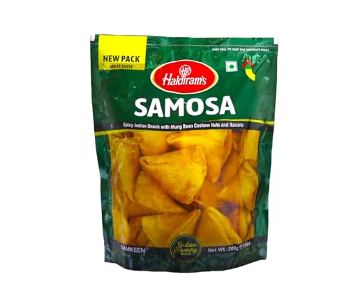 Haldirams Samosa 5 x 200g - Knuspriger Indischer Snack mit Mungobohnen, Cashewnüssen, Rosinen, Würzig & Herzhaft | Vegetarisch Perfekt für Teepausen Partys Crispy Spices mit Kajal von Kajal