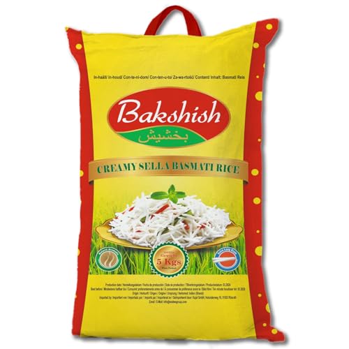 Kajal Bakshish Creamy Sella Basmati Reis Extra Langkorn 2 x 5kg – Premium Qualität, ideal für indische Gerichte, lockere Körner, Duftreis, leicht zuzubereiten Kajal Bakshish Creamy Sella Basmati Reis Extra Langkorn 2 x 5kg – Premium Qualität, ideal für indische Gerichte, lockere Körner, Duftreis, leicht zuzubereiten von Kajal