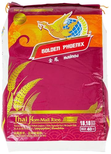 Kajal Golden Phoenix Reisduft, thailändischer Duftreis mit langen Körnern, ideal für gedünsteten Reis, gebratenen Reis, gefüllte Paprikaschoten, 20 kg. von Kajal