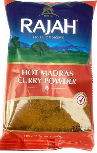 Kajal Rajah Hot Madras Currypulver, ideal für Currygerichte, Marinaden, Reis- und Getreidegerichte und geröstetes Gemüse, 10 x 400 g. von Kajal