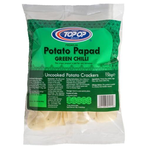 Kajal Top Op Potato Papad Green Chilli, ideal als Beilage für Vorspeisen, Snacks und Zutaten, 150 g. von Kajal