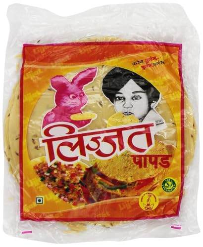 Lijjat Papadam Kreuzkümmel 2 x 200g - Indischer Papad mit Kreuzkümmel, Glutenfrei, Proteinreich, Knuspriger Snack, Perfekt zu Curry & Chutney mit Kajal von Kajal