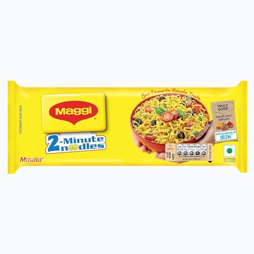 MAGGI 2-Minuten-Instantnudeln, Masala-Nudeln mit der Güte von Eisen, hergestellt mit Gewürzen bester Qualität, Lieblings-Masala-Geschmack, 1x 4er-Pack (4x70g) von Kajal