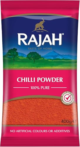 Rajah Chilli Powder 400g - Chilipulver für Würzige Gerichte, Premium Qualität, Glutenfrei, Indische Gewürze | Perfekt für Curry und Marinaden mit Kajal Rajah Chilli Powder 400g - Chilipulver für Würzige Gerichte, Premium Qualität, Glutenfrei, Indische Gewürze | Perfekt für Curry und Marinaden mit Kajal von Kajal