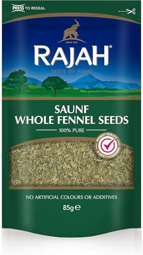 Rajah Ganze Fenchelsamen Saunf 3 x 85g - Aromatisch süß mit Anisnote, für Fleisch Fisch & Gemüsegerichte | Vegetarisch, ohne Zusatzstoffe, Premiumqualität mit Kajal Sticker von Kajal