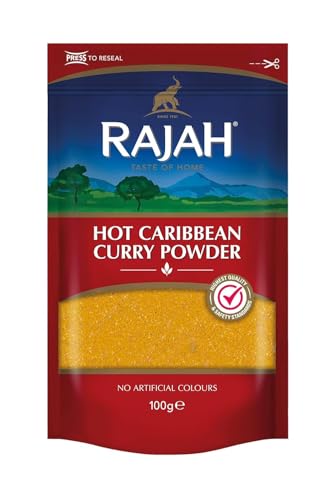 Rajah Hot Caribbean Curry Powder 100g - Würzige Currymischung mit Chili, Koriander, Kreuzkümmel & mehr | Ideal für Fleisch, Fisch, Geflügel Vegetarisch mit Kajal Sticker von Kajal