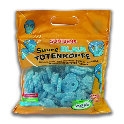 Suntjens Super saure, säureblaue Totenköpfe Der intensive Fruchtgummigeschmack ist absolut super sauer und einzigartige Kombination aus sauer und süß, Packung mit 1100 g. (Saure Blaue) von Kajal