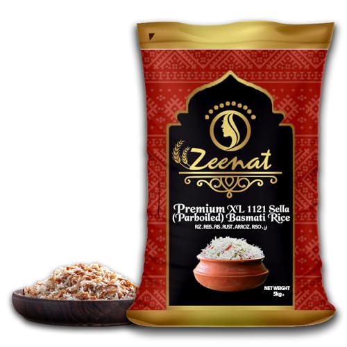 Zeenat Feiner Langkorn-Sella-Basmati-Parboiled-Reis, präsentiert in einer praktischen Aufbewahrungspackung, perfekt geeignet für den täglichen Verzehr, geeignet für das tägliche Kochen. (5kg) von Kajal