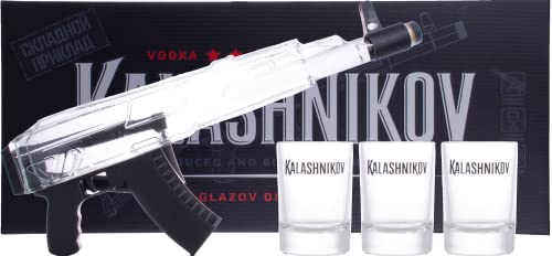 Kalashnikov Original Vodka Machine Gun Classic Box 40% Vol. 0,7l in Geschenkbox mit 3 Gläsern von Kalashnikov Vodka