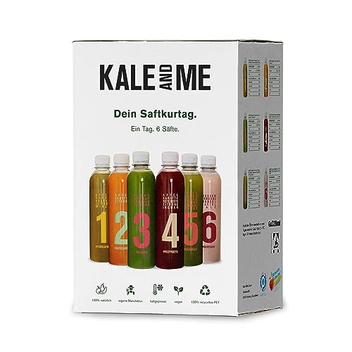 Kale and Me 1 Tages Klassik Saftkur mit 6 Flaschen à 320 ml ohne Zusatzstoffe, Saftkur 1 Tag, 6 Geschmacksrichtungen aus regionaler Produktion, kaltgepresste Säfte, Fastenkur von Kale&Me