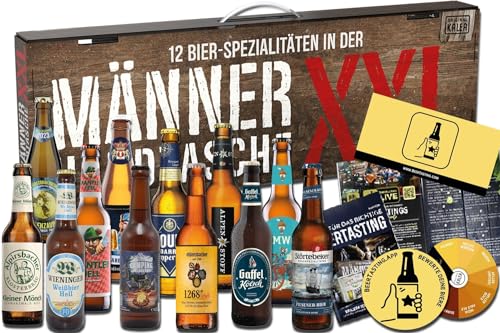 KALEA Männerhandtasche XXL l Bierset mit 12 x 0,33l Bierspezialitäten l Bier Tasting zu Hause für alle Fans von verschiedenen Biersorten | Geschenk für Männer und Frauen | Vatertag von Kalea