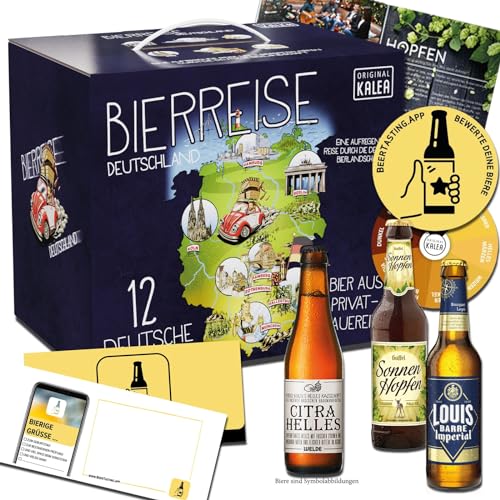 12 x 0,33l Biere aus privaten Brauereien | Geschenkset | Vatertag | Männertag | Bierreise | Geschenk für alle Bierliebhaber | Mitbringsel | Biergeschenk (Blau) von Kalea