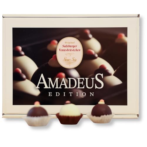 Original Salzburger Venusbrüstchen | Edition Amadeus | 24 x Handgefertigtes Konfekt, gefüllt mit köstlicher Maroni-Nougatmasse in dunkler & heller Schokolade mit einem Stück Amarenakirsche von Kalea