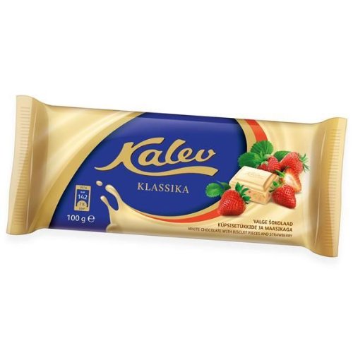 Kalev Weiß Schokolade mit Biskuit Stück und Erdbeere (100g) (18 Stück Packung) von Kalev