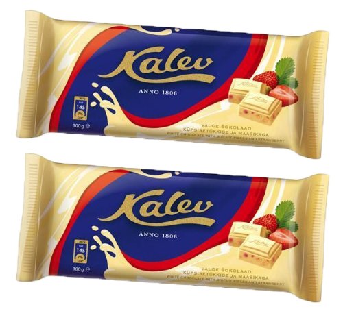 Weiße Schokolade mit Kekse Tiele and Erdbeeren (100g) - Estonisch Brand Kalev [2 stück] von Kalev