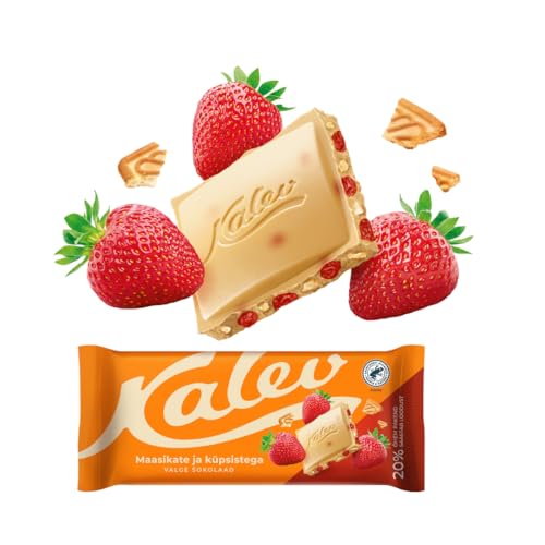 Weiße Schokolade mit Kekse Tiele und Erdbeeren (100g) Kalev aus Estland [Packung von 9] von Kalev