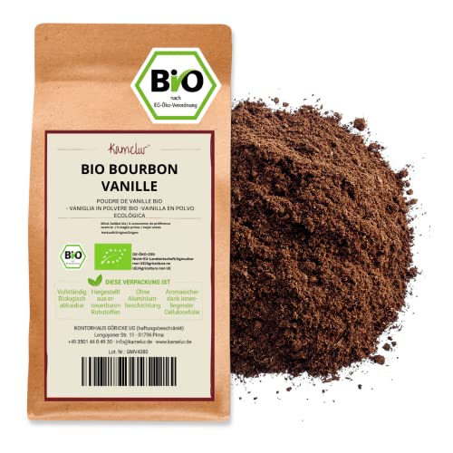 Kamelur 100g Echte BIO Bourbon Vanille gemahlen aus Madagaskar - aromatisches BIO Bourbon Vanille Pulver, ohne Zusätze - Vanillepulver in biologisch abbaubarer Verpackung von Kamelur