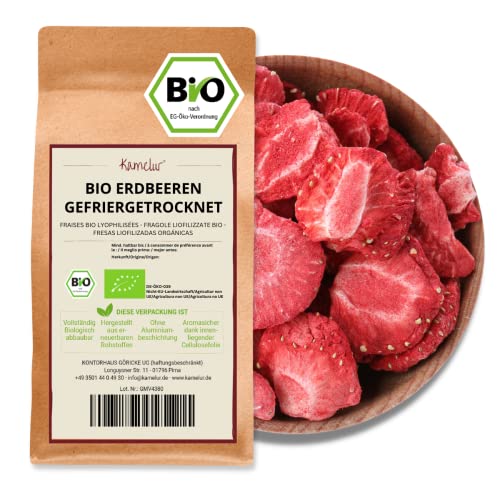 Kamelur BIO Erdbeeren gefriergetrocknet 125g - Erdbeerchips Bio in biologisch abbaubarer Verpackung von Kamelur