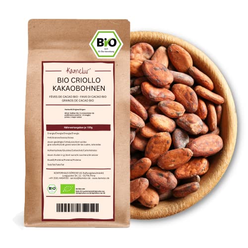 Kamelur 1kg BIO Criollo Kakaobohnen - Rohkost - ganze Kakao Bohnen nicht geröstet, vegan und ohne Zusätze - biologisch abbaubare Verpackung von Kamelur